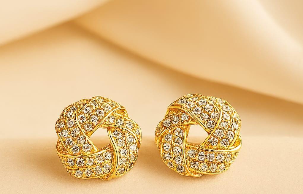 "92.5 Sterling Silver Knot Design Stud Earrings for Women | Gold Polished CZ Tops | Lightweight Daily & Party Wear Jewelry"
