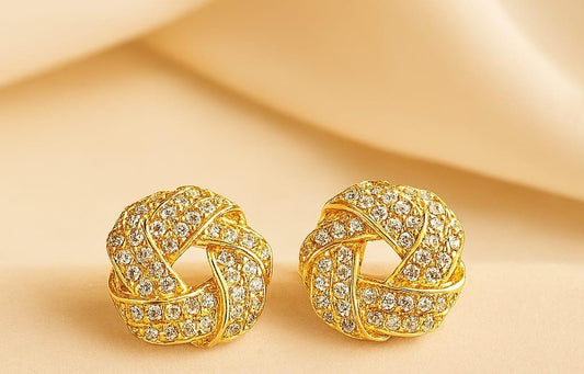 "92.5 Sterling Silver Knot Design Stud Earrings for Women | Gold Polished CZ Tops | Lightweight Daily & Party Wear Jewelry"