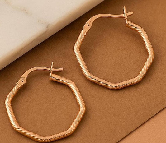 "92.5 Sterling Silver Rose Gold Hexa Twist Hoop Earrings for Women | Lightweight & Trendy Daily Wear"