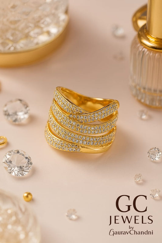 “Sterling Silver Statement Ring with Dual Gold & Rhodium Polish – Imported from Italy | GC Jewels”