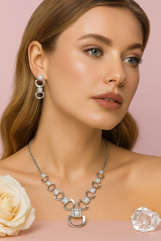 "GC Jewels by GauravChandni | 92.5 Sterling Silver Italian Necklace & Earrings Set | Rhodium Plated Designer Jewellery for Women"