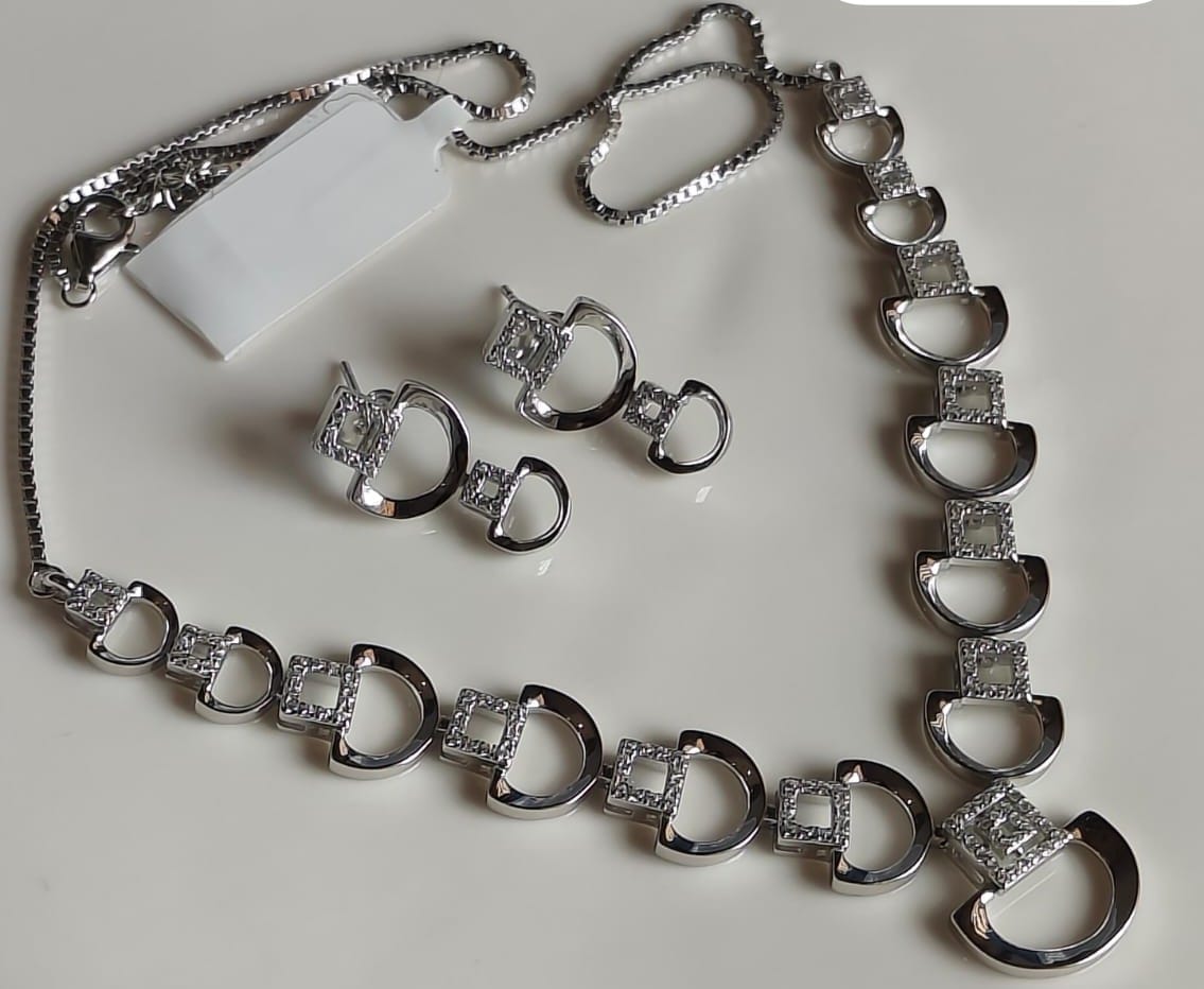 "GC Jewels by GauravChandni | 92.5 Sterling Silver Italian Necklace & Earrings Set | Rhodium Plated Designer Jewellery for Women"